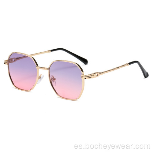 Nueva moda polígono marco pequeño hombres y mujeres street shot gafas de sol gafas de sol de metal gradiente gafas al aire libre s21106